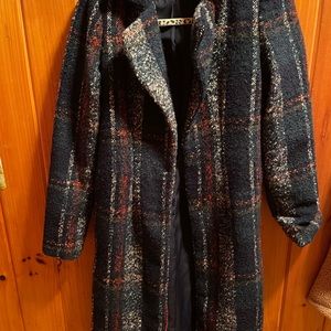 Plaid print long fitted pea coat